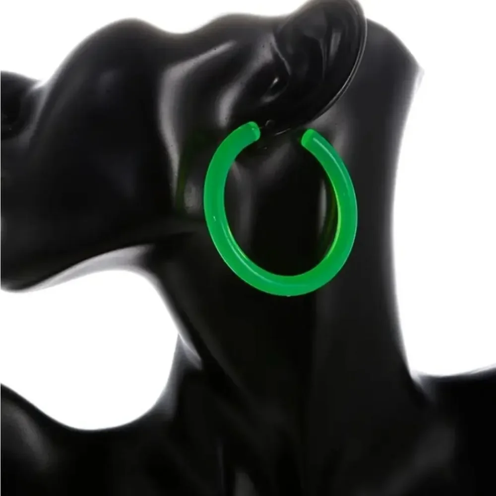 NWOT Neon Green Acrylic Hoops